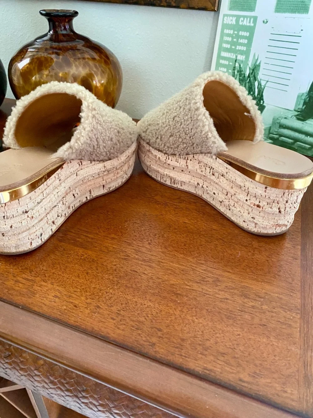 CHLOÉ $750 Shearling Leather Slide Wedges 8